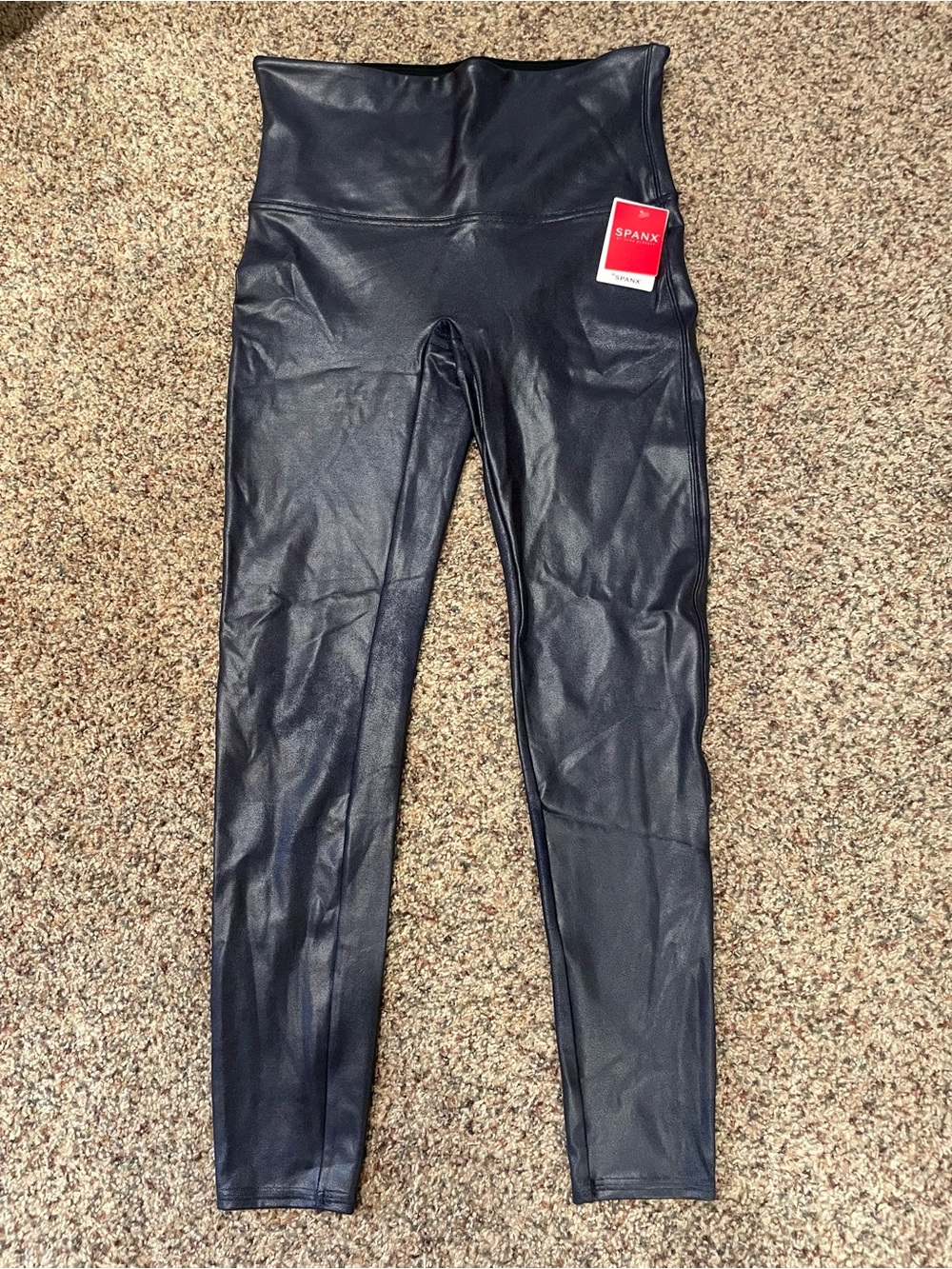 SPANX Shiny Faux-Leather Leggings in Blue/black